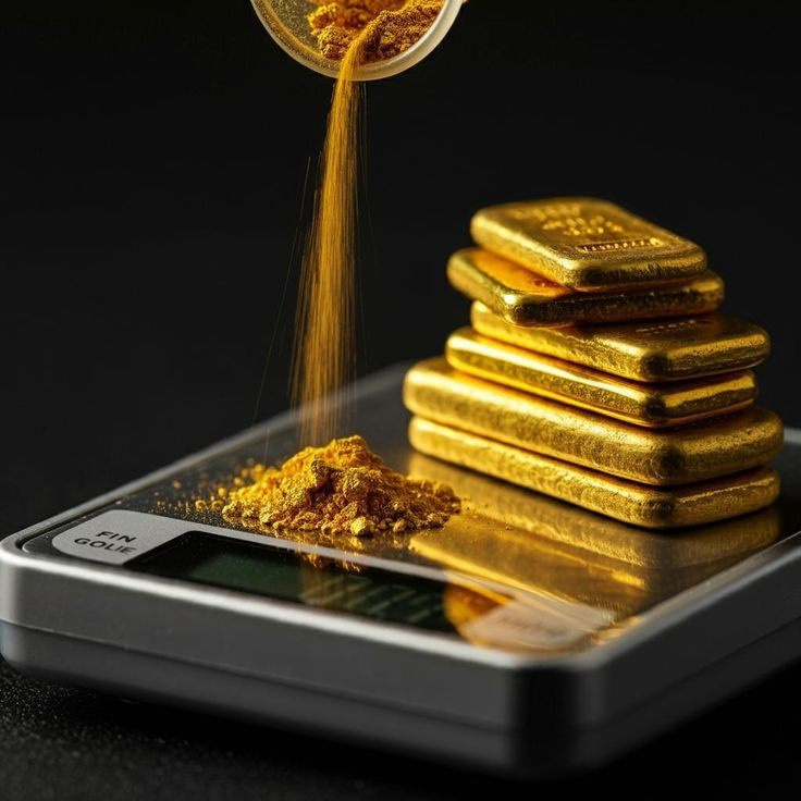 Gold being weighed on a precision scale