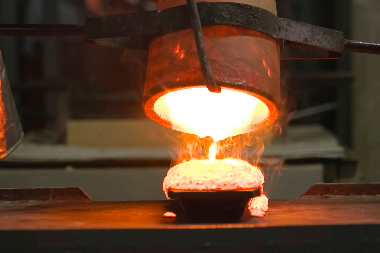Gold being poured during refining